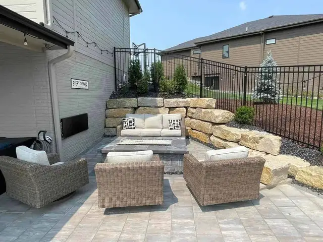 Custom outdoor fire pit built by Michalski Lawn & Landscape