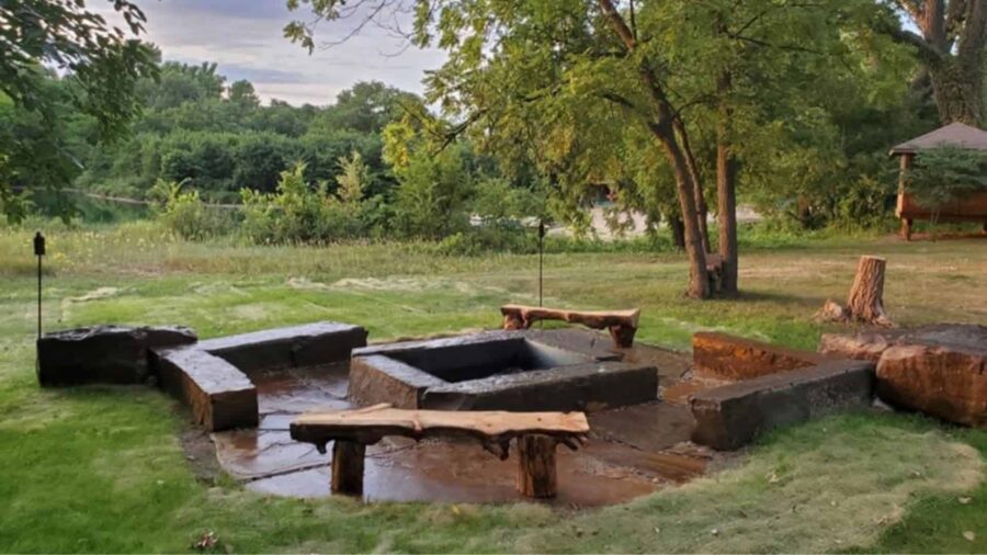 Backyard Stone Firepit And Seating Near Wahoo