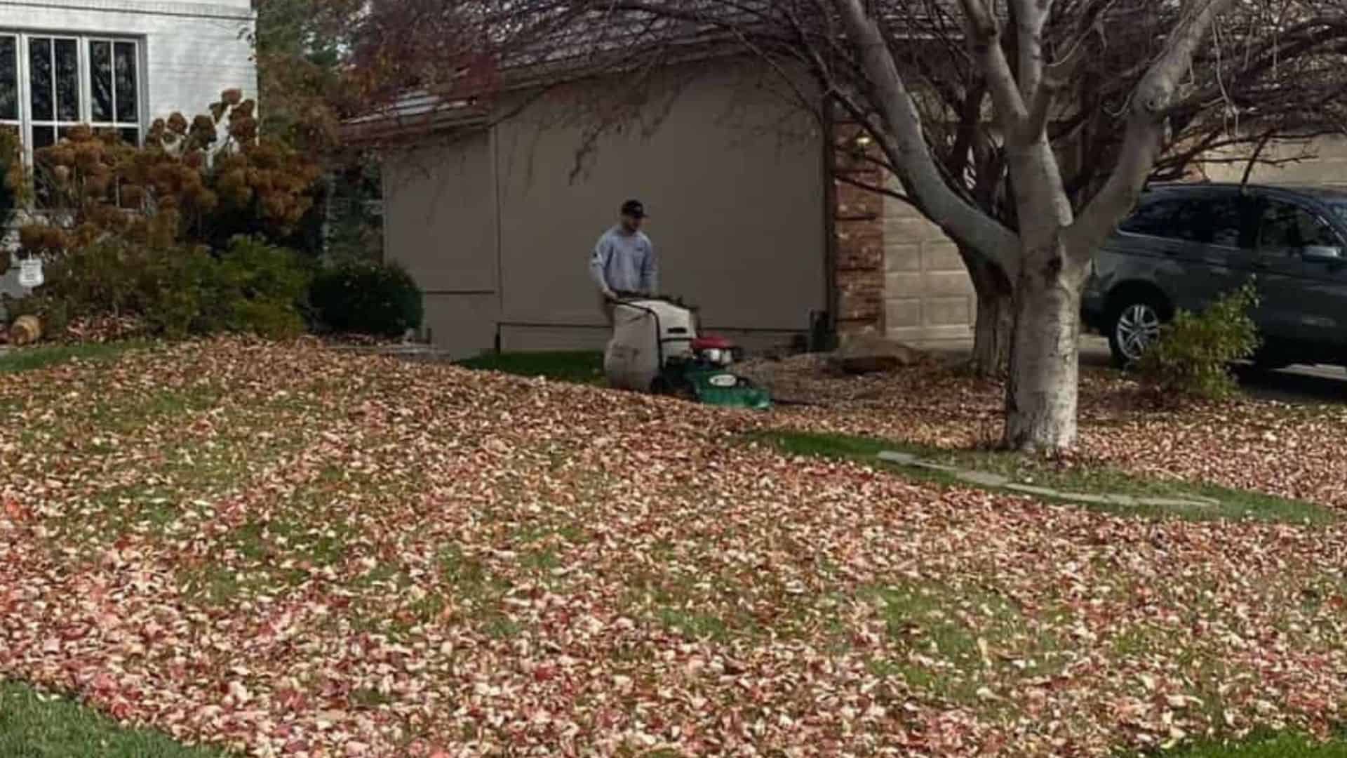 Fall Leaves Being Cleaned Up Around Home