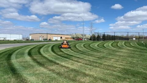 Michalski Employee Mows Commercial Lawn