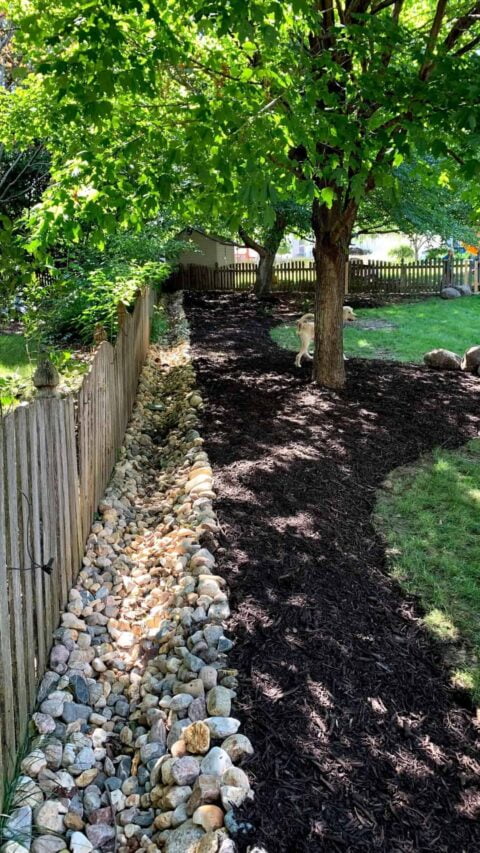 Softscaped With Brown Mulch And Rocks