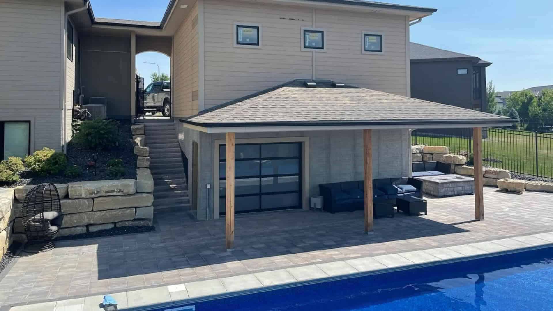 Stone Pool Deck Retaining Walls And Stairs